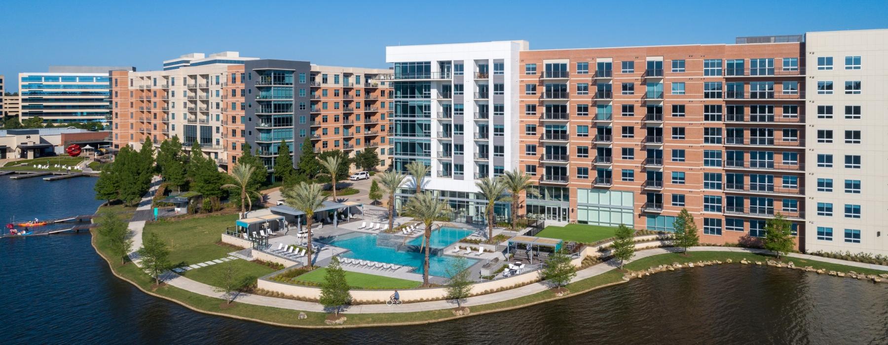 a body of water with buildings along it