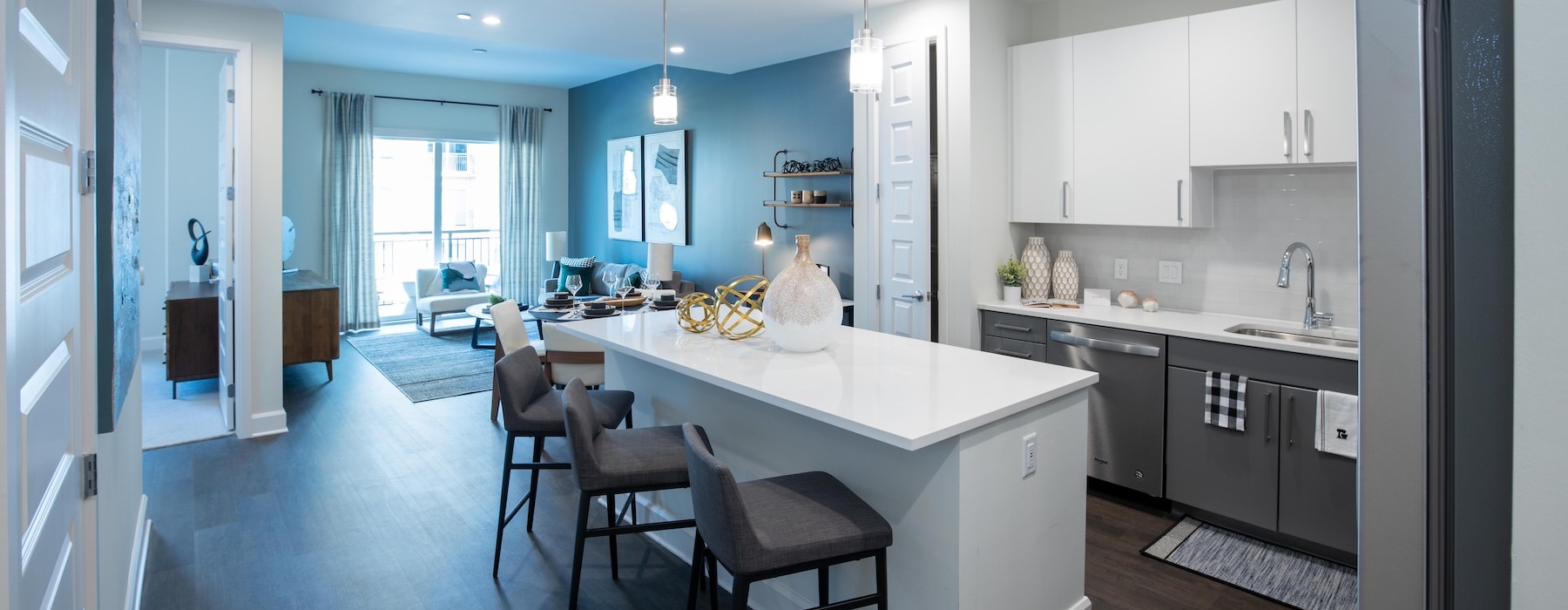 kitchen with large island and seating