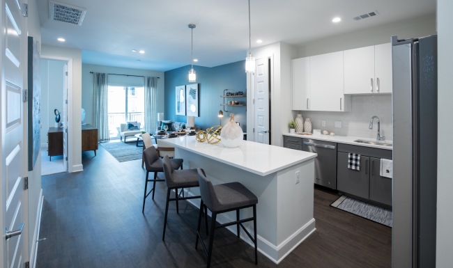 kitchen with large island and seating