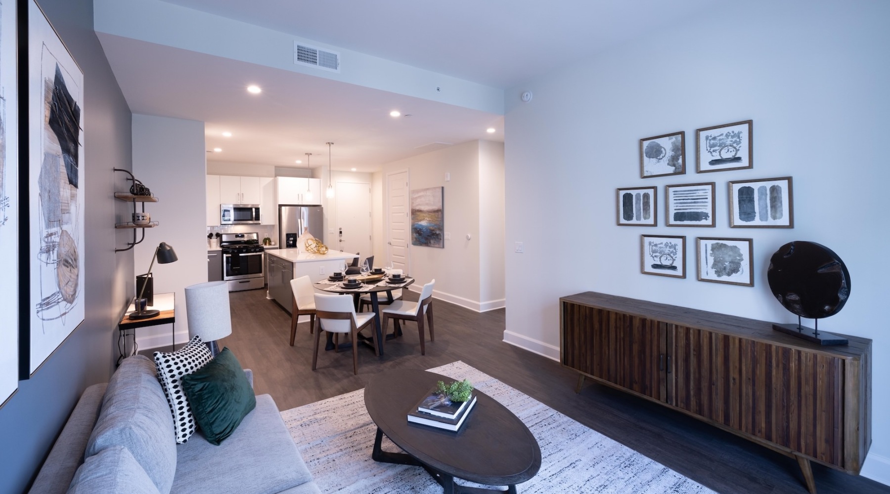 a living room with a couch and a table